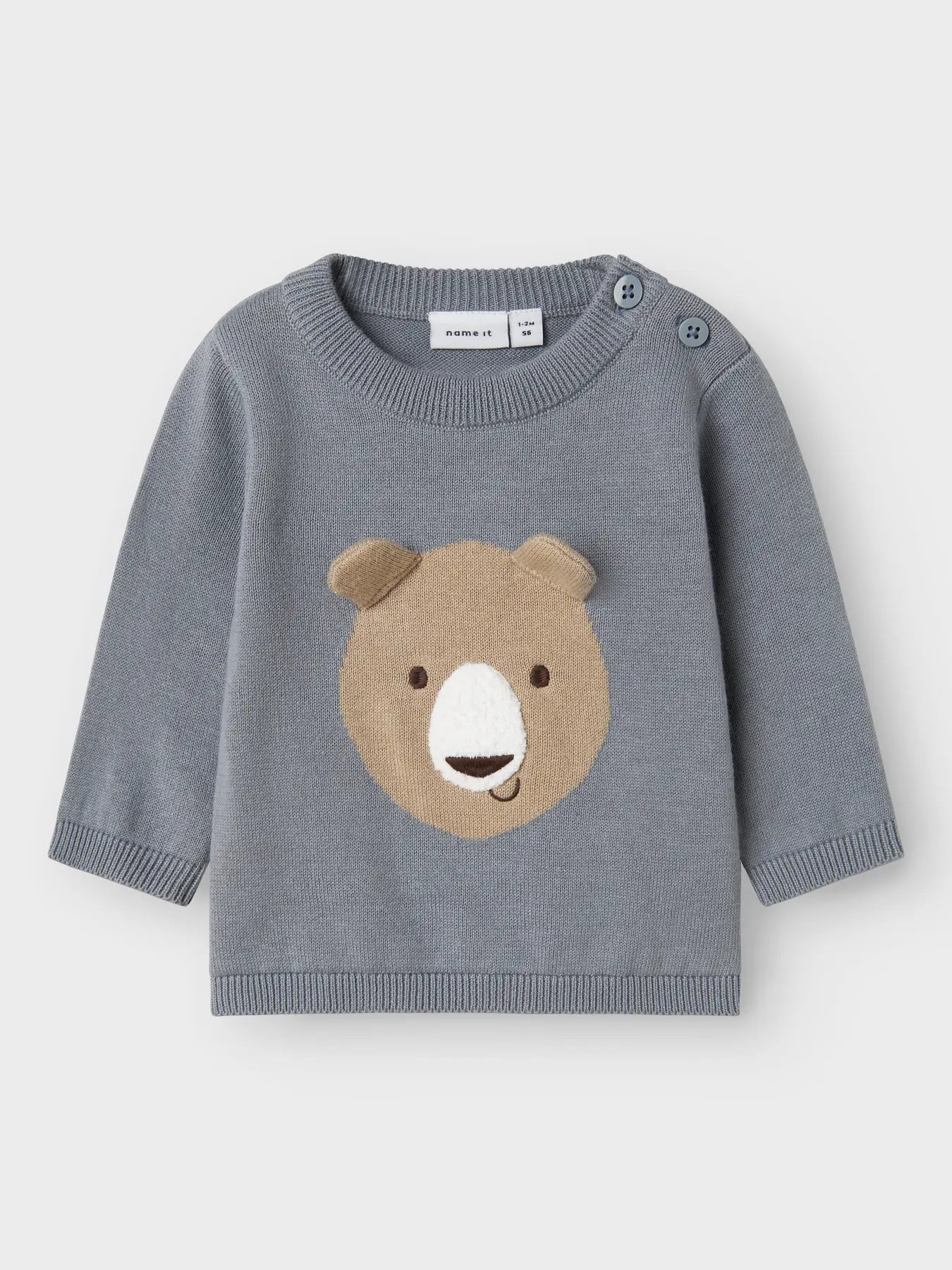 Name it Strickpullover Bär blaugrau
