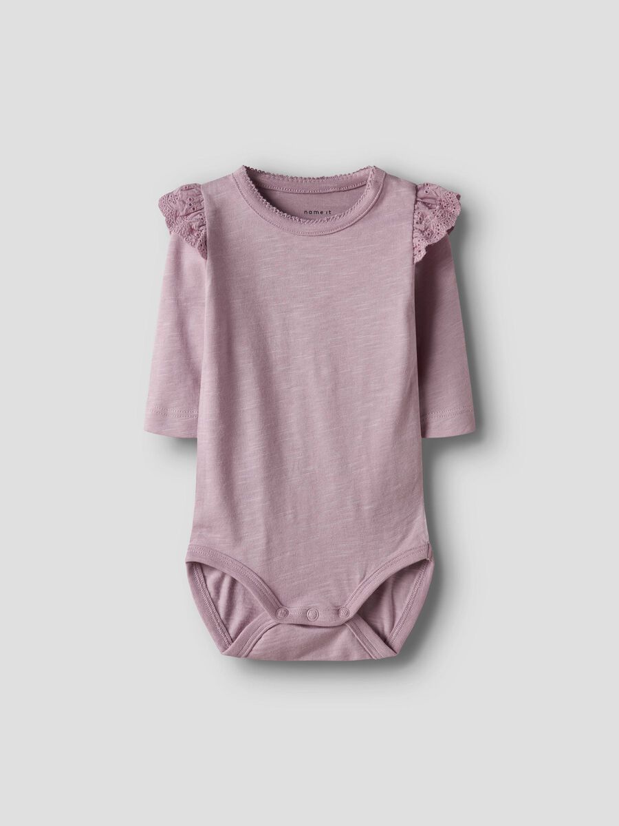 Name it Langarm Rüschen Body dawn pink