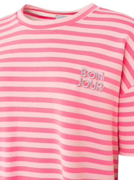 Zwillingsherz OneSize T-Shirt Sweat "Bonjour" pink gestreift