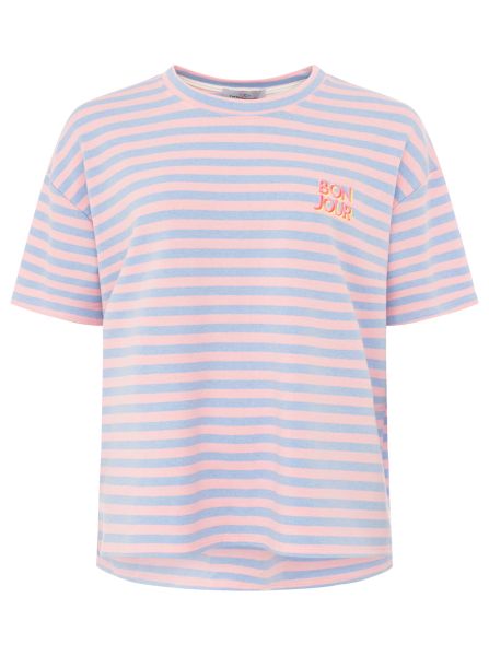 Zwillingsherz OneSize T-Shirt Sweat "Bonjour" rosa gestreift