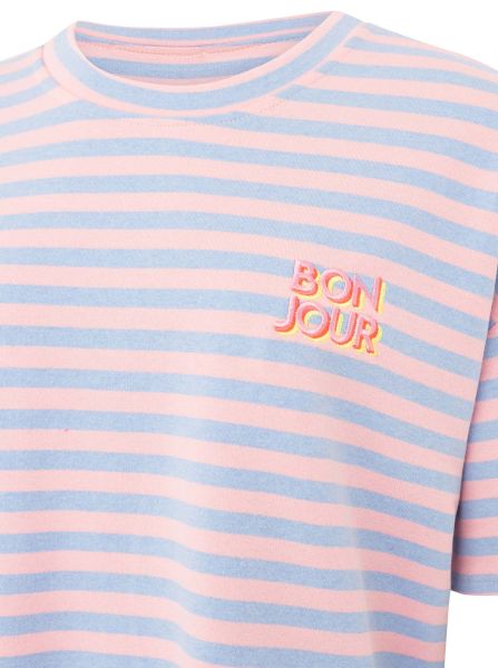 Zwillingsherz OneSize T-Shirt Sweat "Bonjour" rosa gestreift