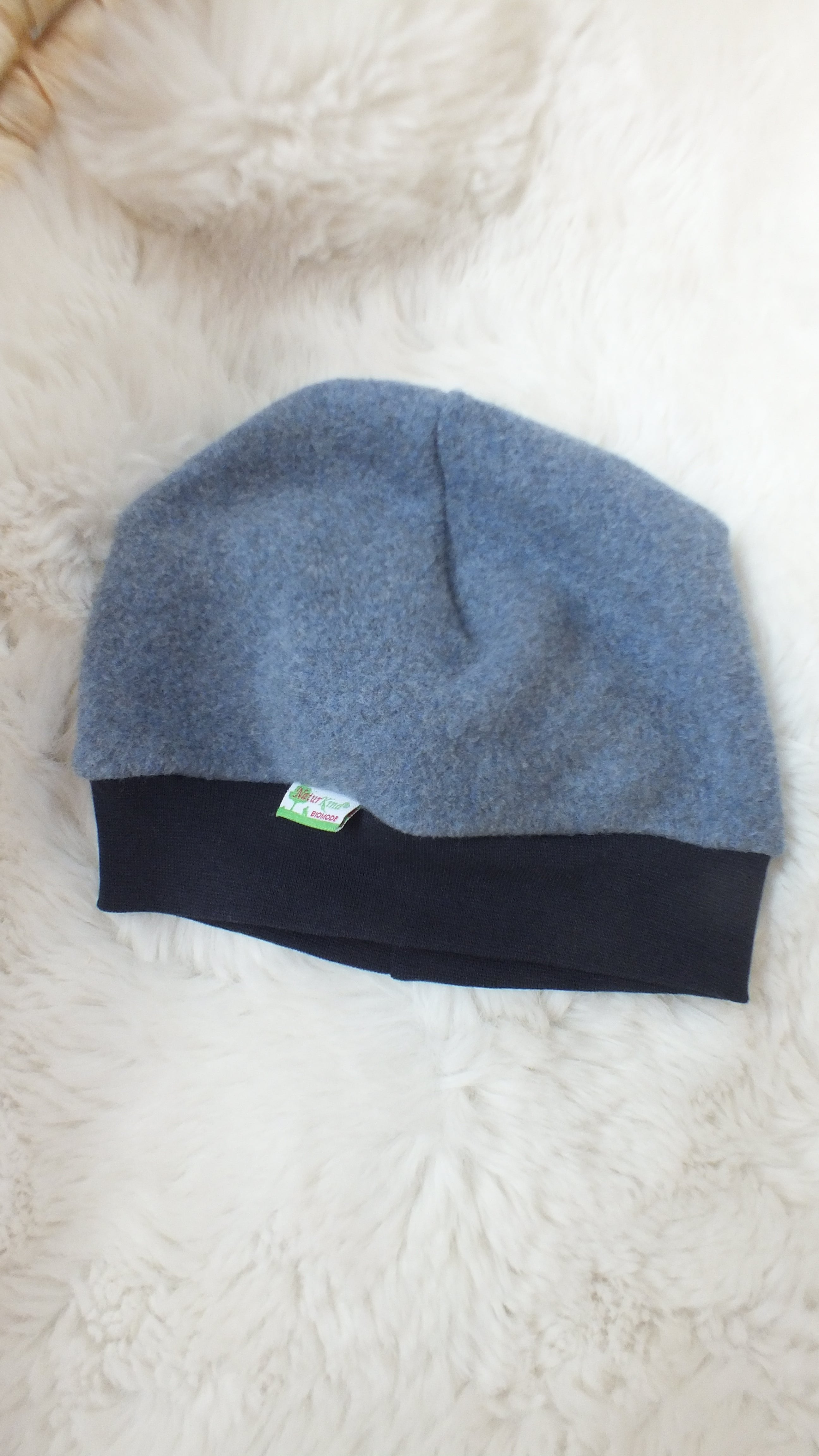 Bündchen Beanie Fleece jeansblau, Uni dunkelblau