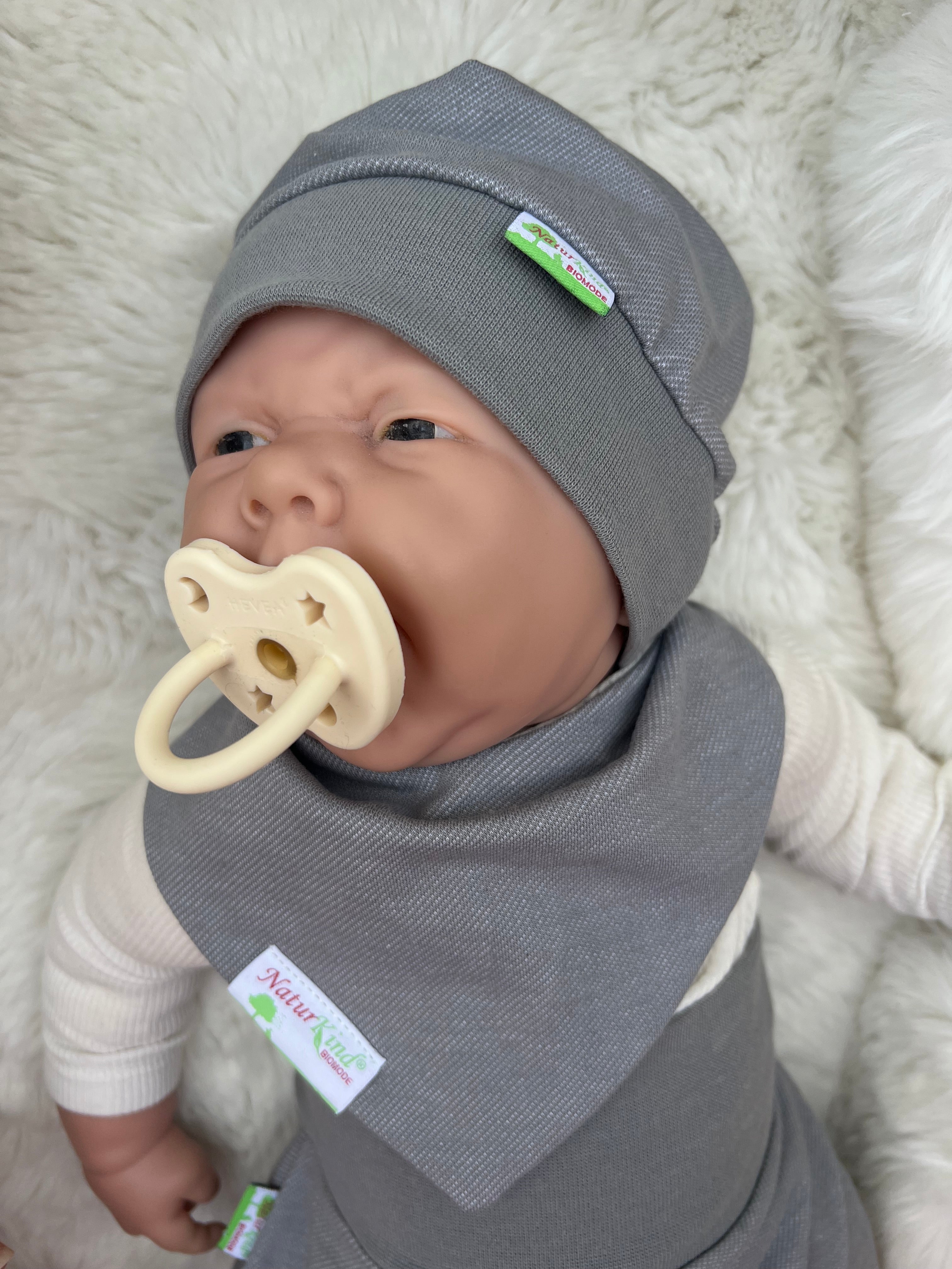 Bündchen Beanie Jeans grau, Uni grau