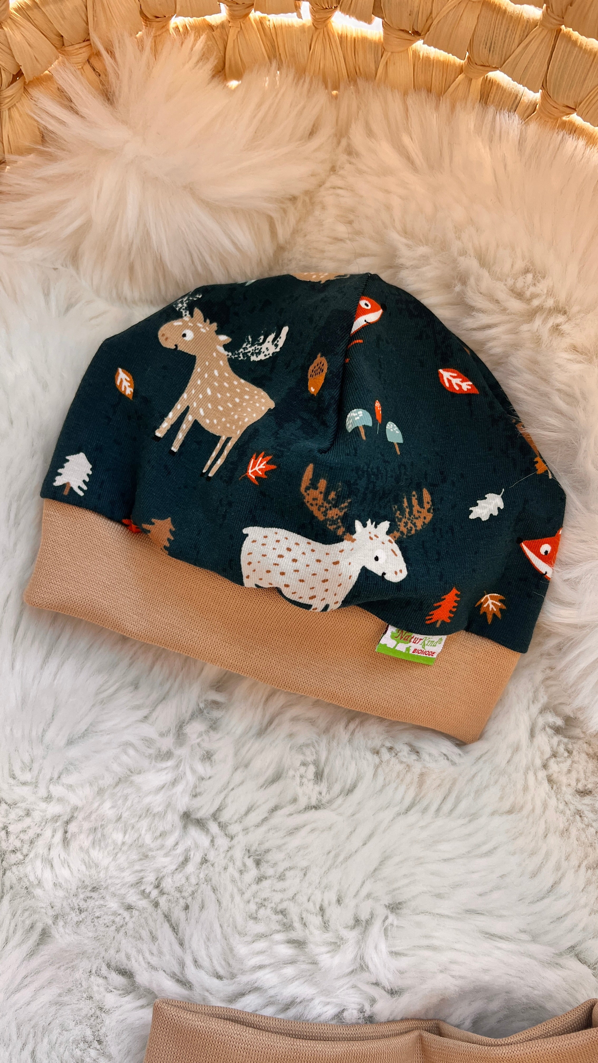 Bündchen Beanie Tierischer Wald mitternachtsblau
