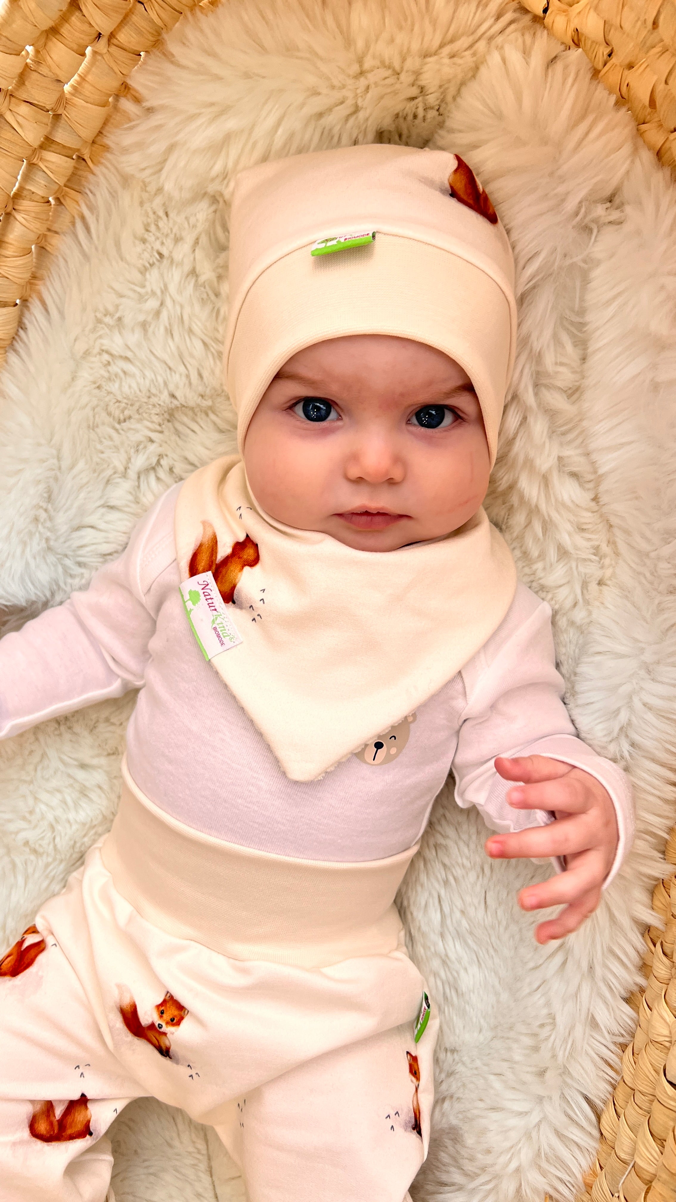 Bündchen Beanie Vintage kleiner Entdecker Fuchs creme