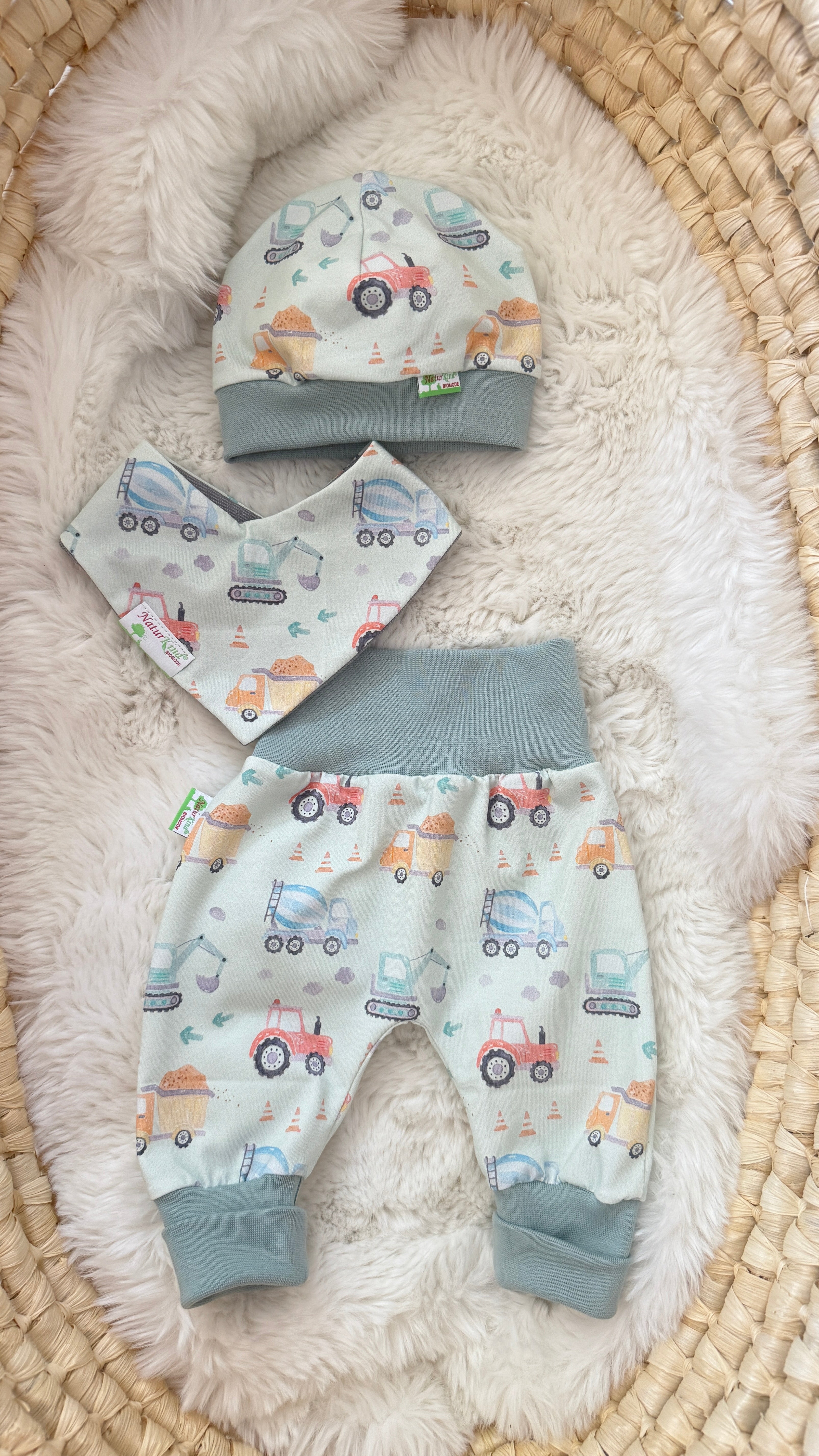 Bündchen Beanie Baustellen Bande pastell mint