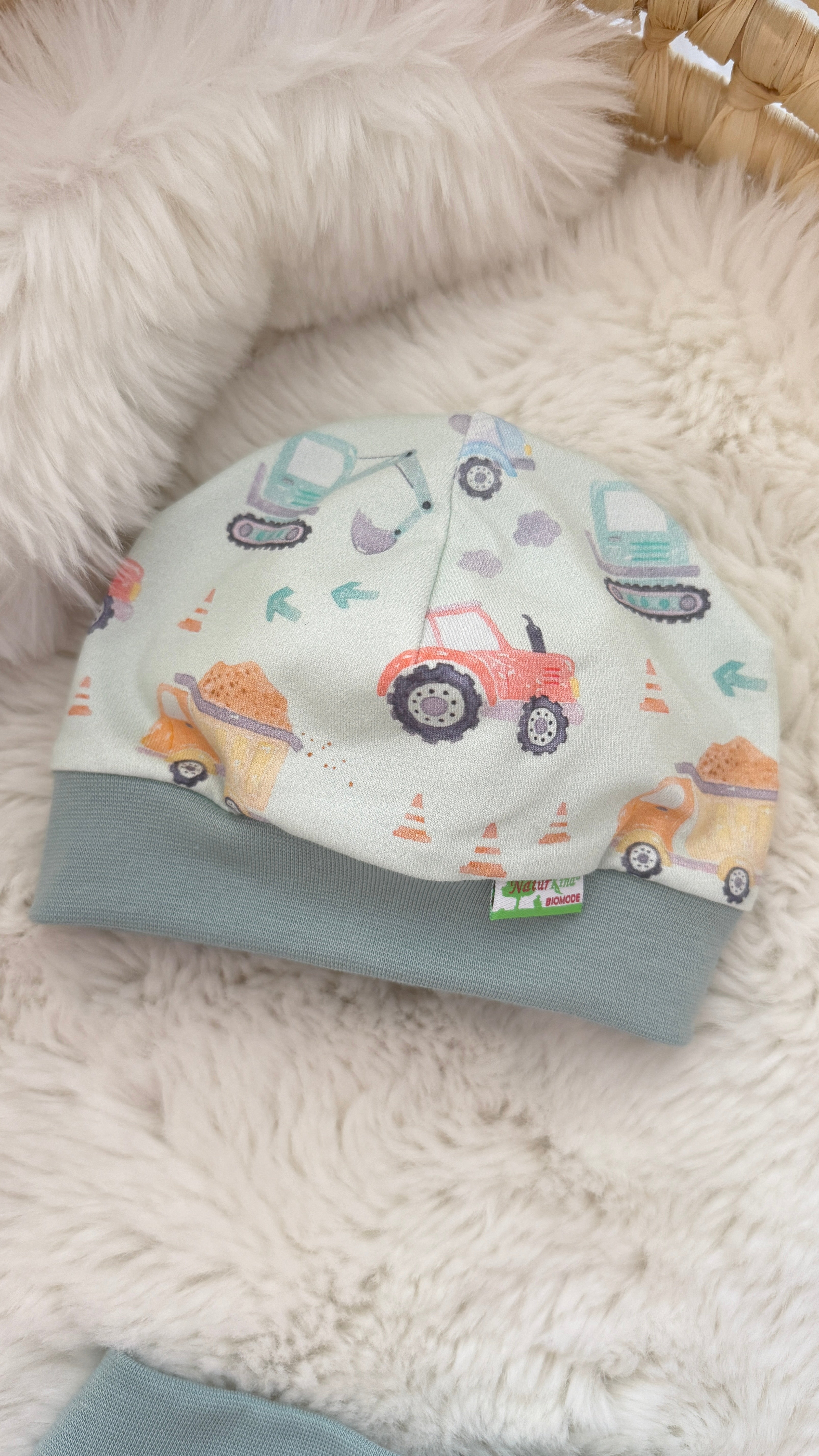 Bündchen Beanie Baustellen Bande pastell mint