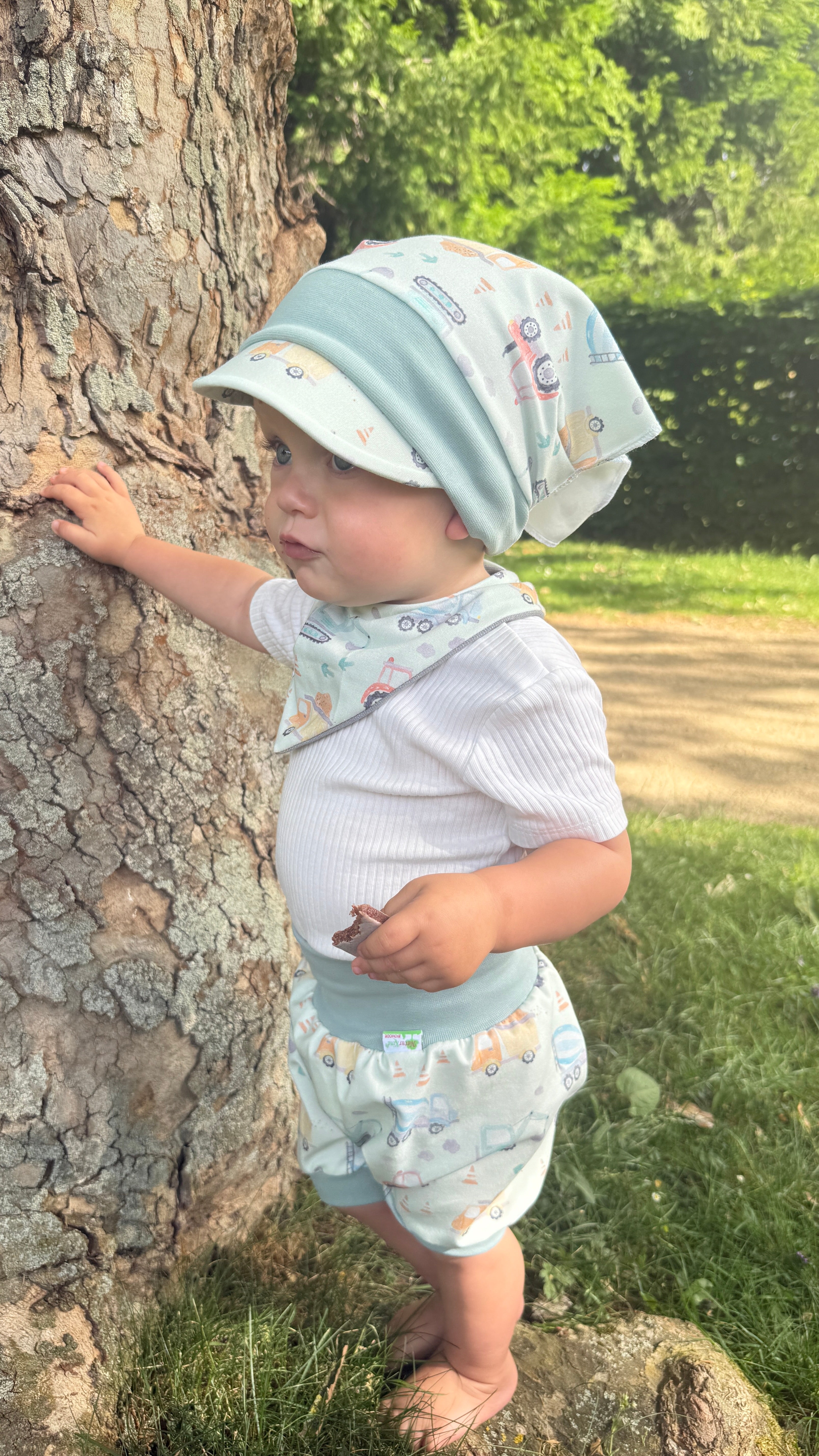 Naturkind Biomode ® 3-teiliges Sommerjersey MitwachsSet für Babys Baustellen Bande pastell mint