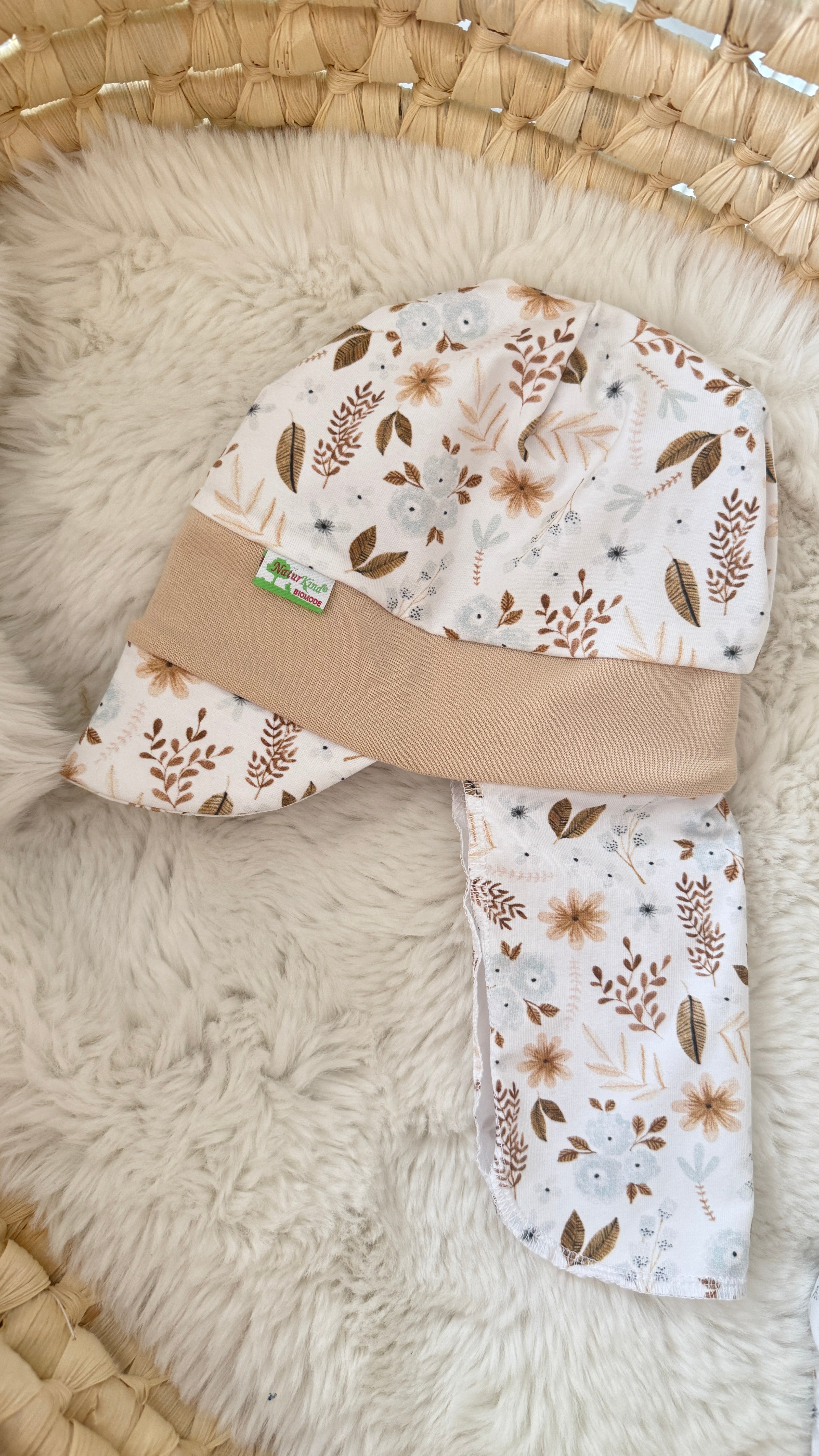 Sonnen-Cap mit Nackenschutz Boho Flowers beige