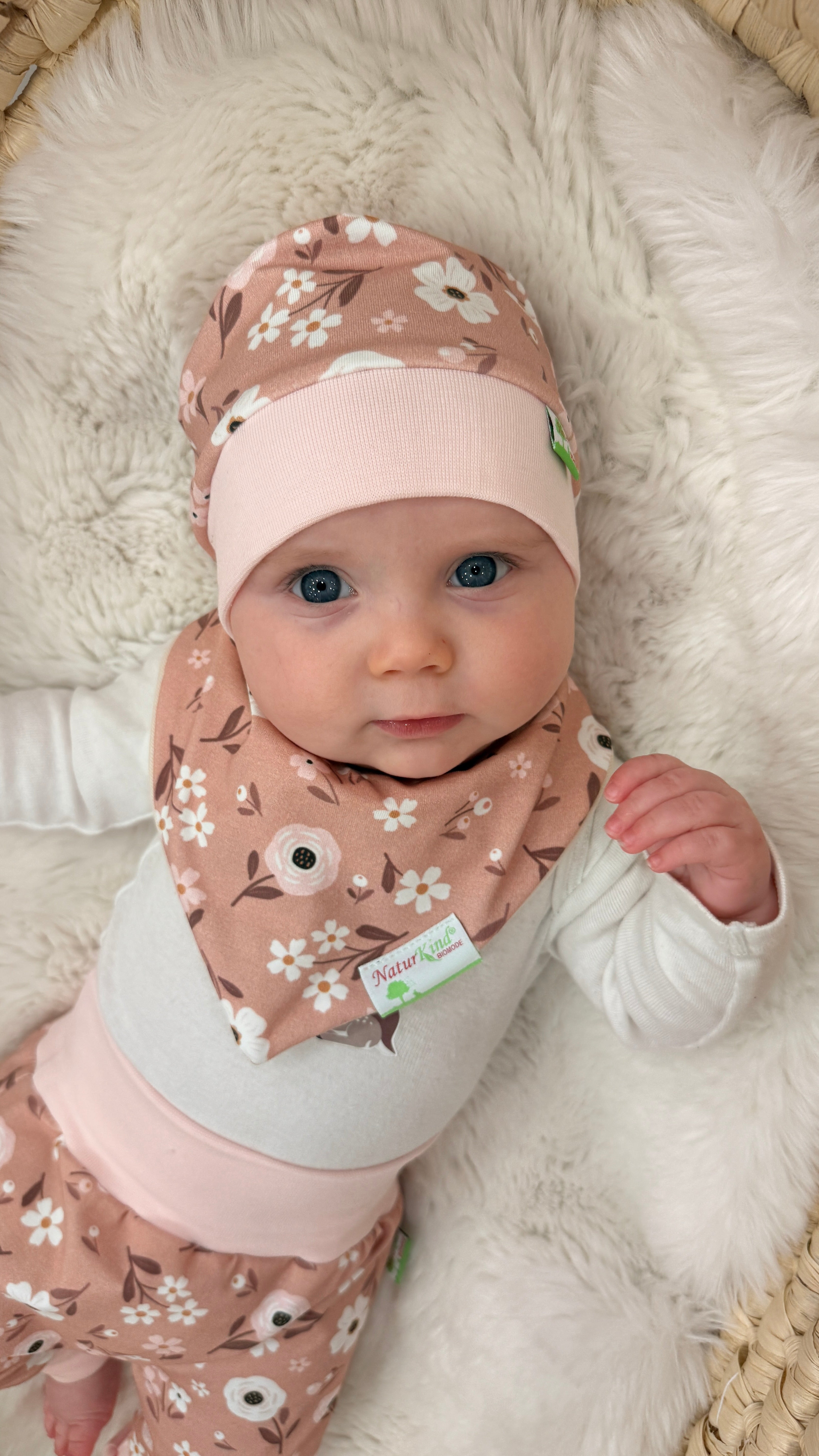 Bündchen Beanie Vintage Blumen altrosa