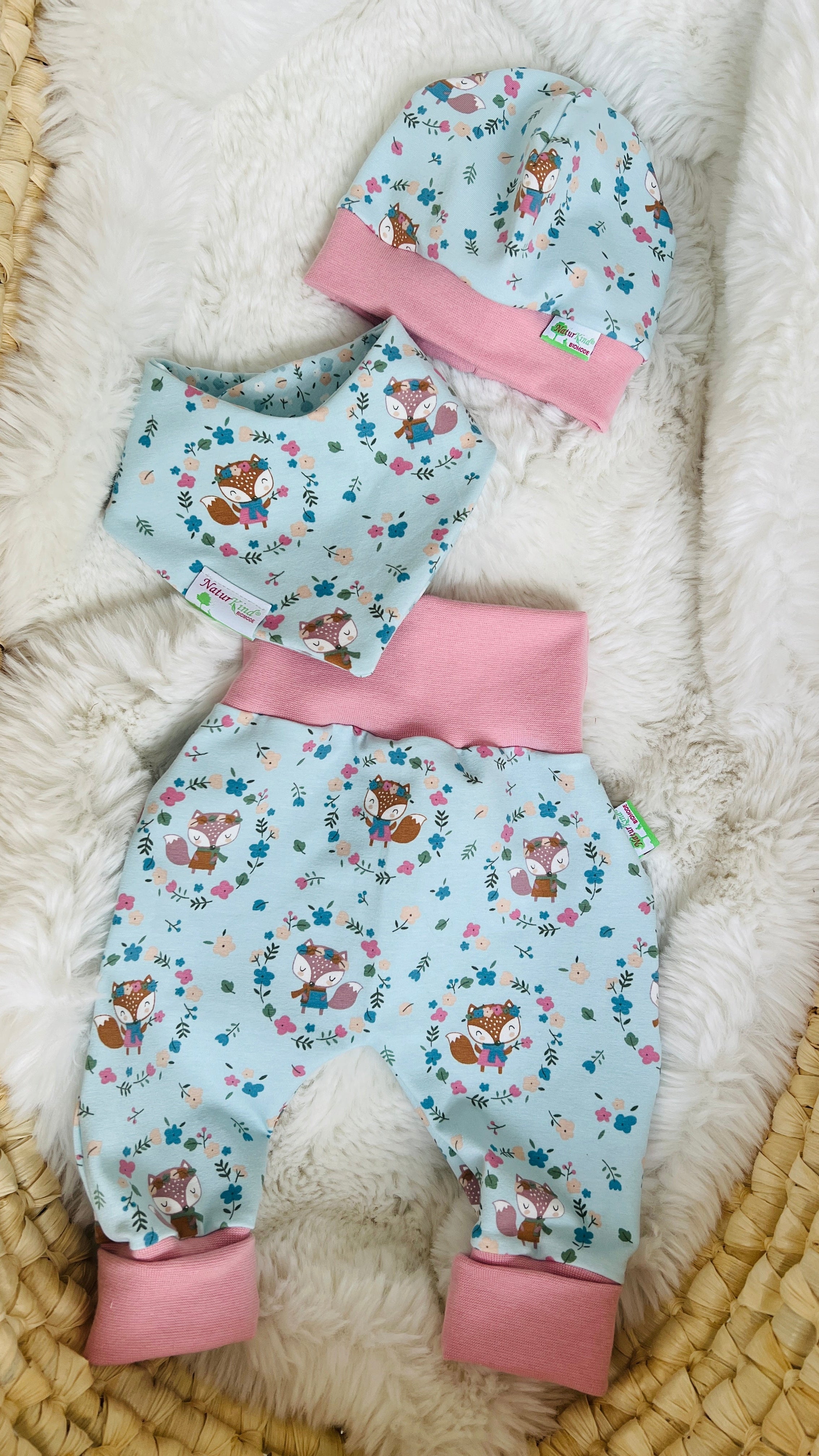 MitwachsSet für Babys - Blumiger Fuchs hellblau