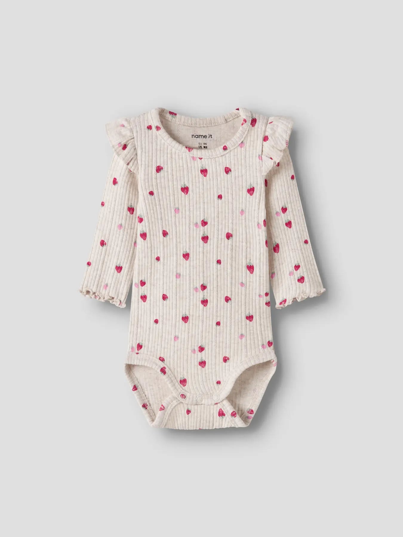 Name it Rüschen Rib Body Erdbeerchen beige