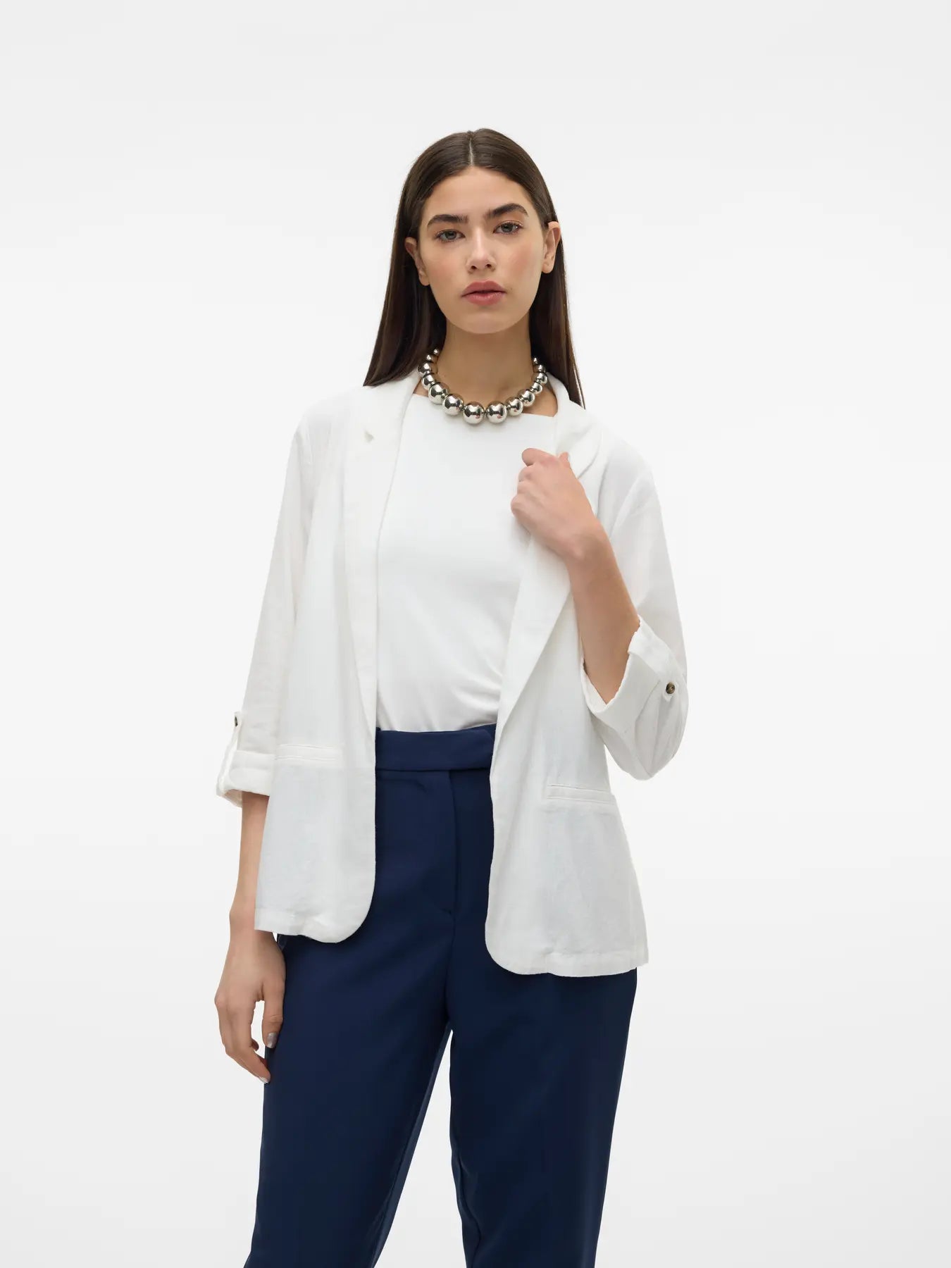 Vero Moda 3/4-Arm Leinen Blazer weiß