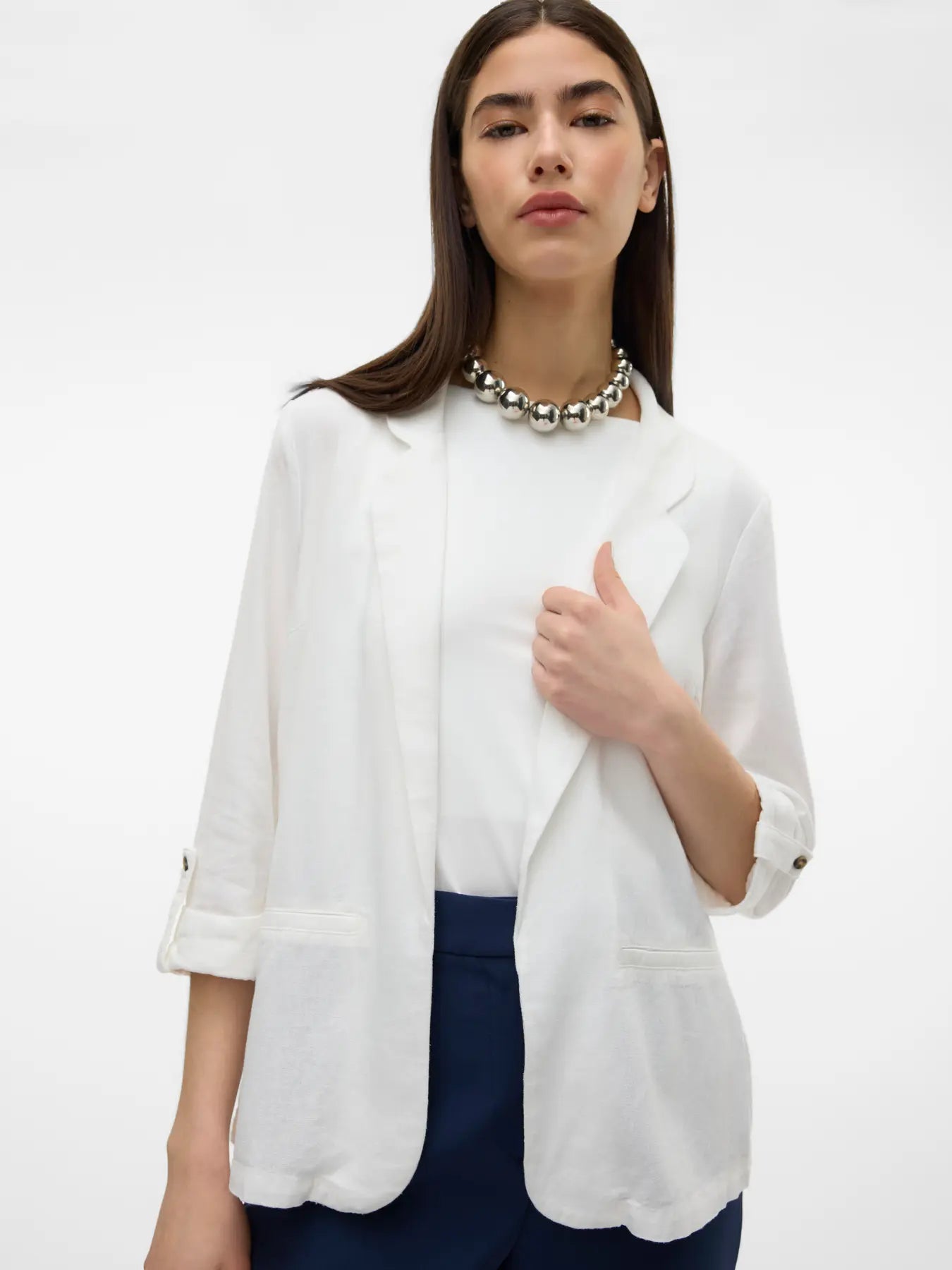 Vero Moda 3/4-Arm Leinen Blazer weiß