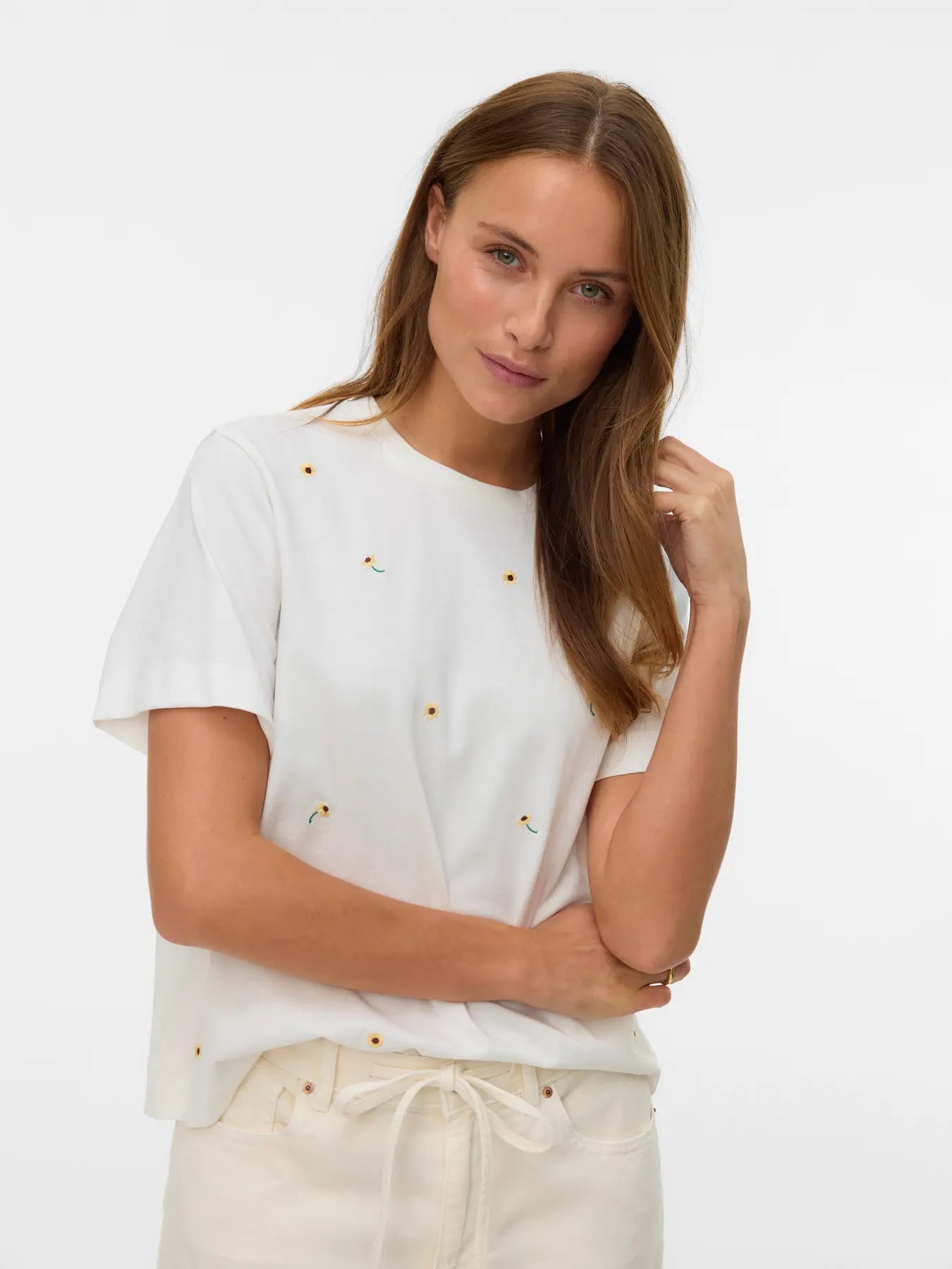 Vero Moda T-Shirt Sonnenblumen weiß