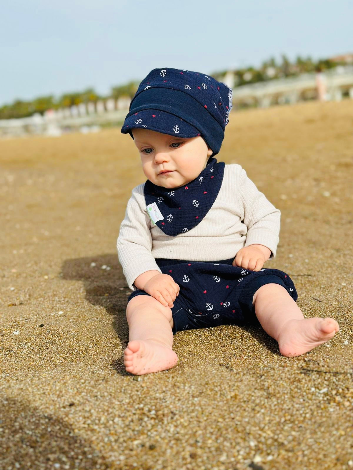 Naturkind Biomode ® 3-teiliges Sommer MitwachsSet für Babys Musselin Anker dunkelblau