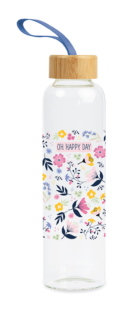 Glas-Trinkflasche "Oh happy day"