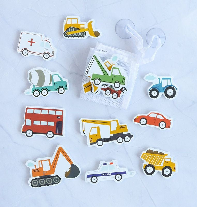 A Little Lovely Company Schaumstoff Badespielzeug inkl. Aufbewahrungsnetz Fahrzeuge