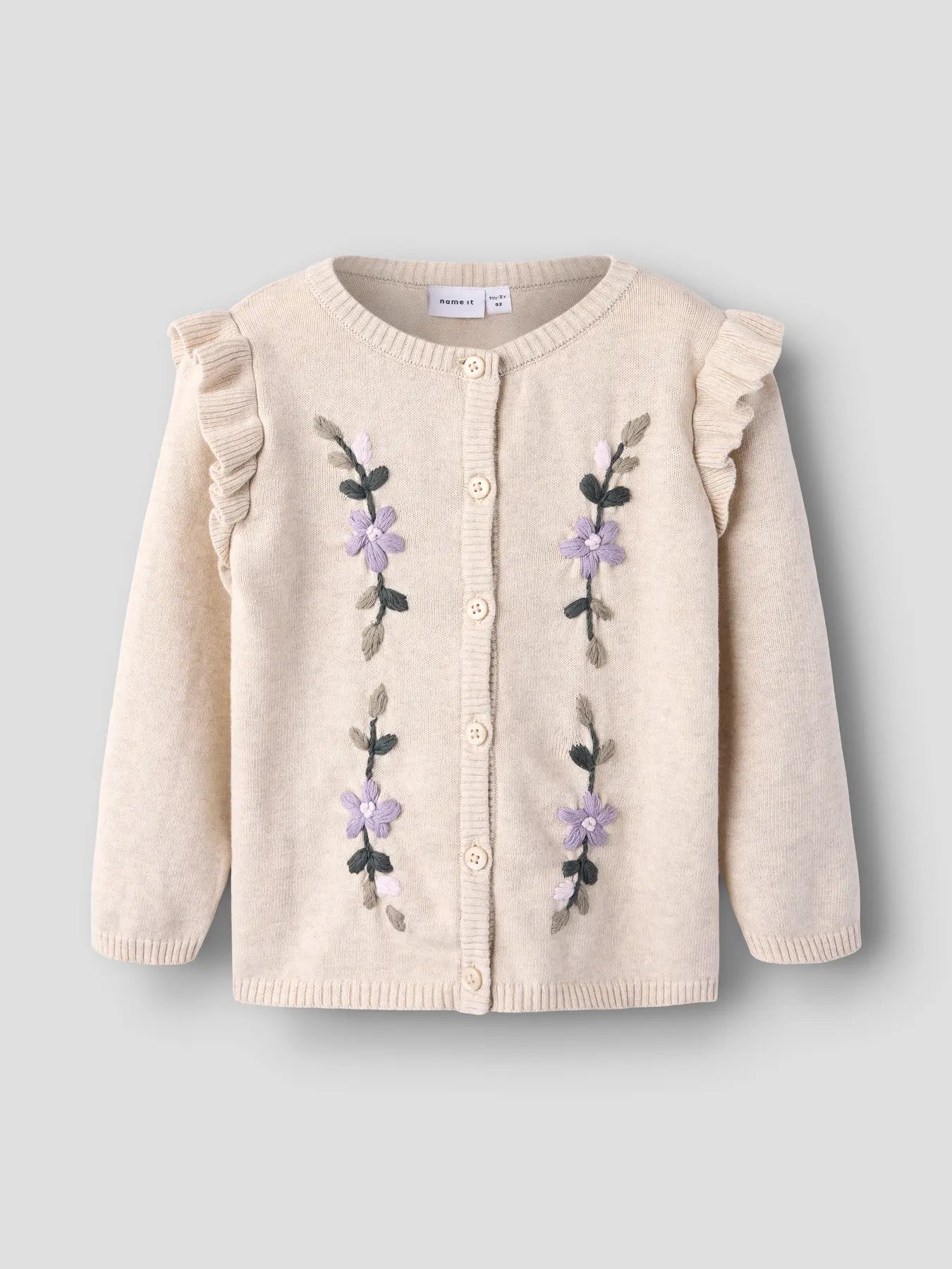 Name it Rüschen Strickjacke Blumenranke beige