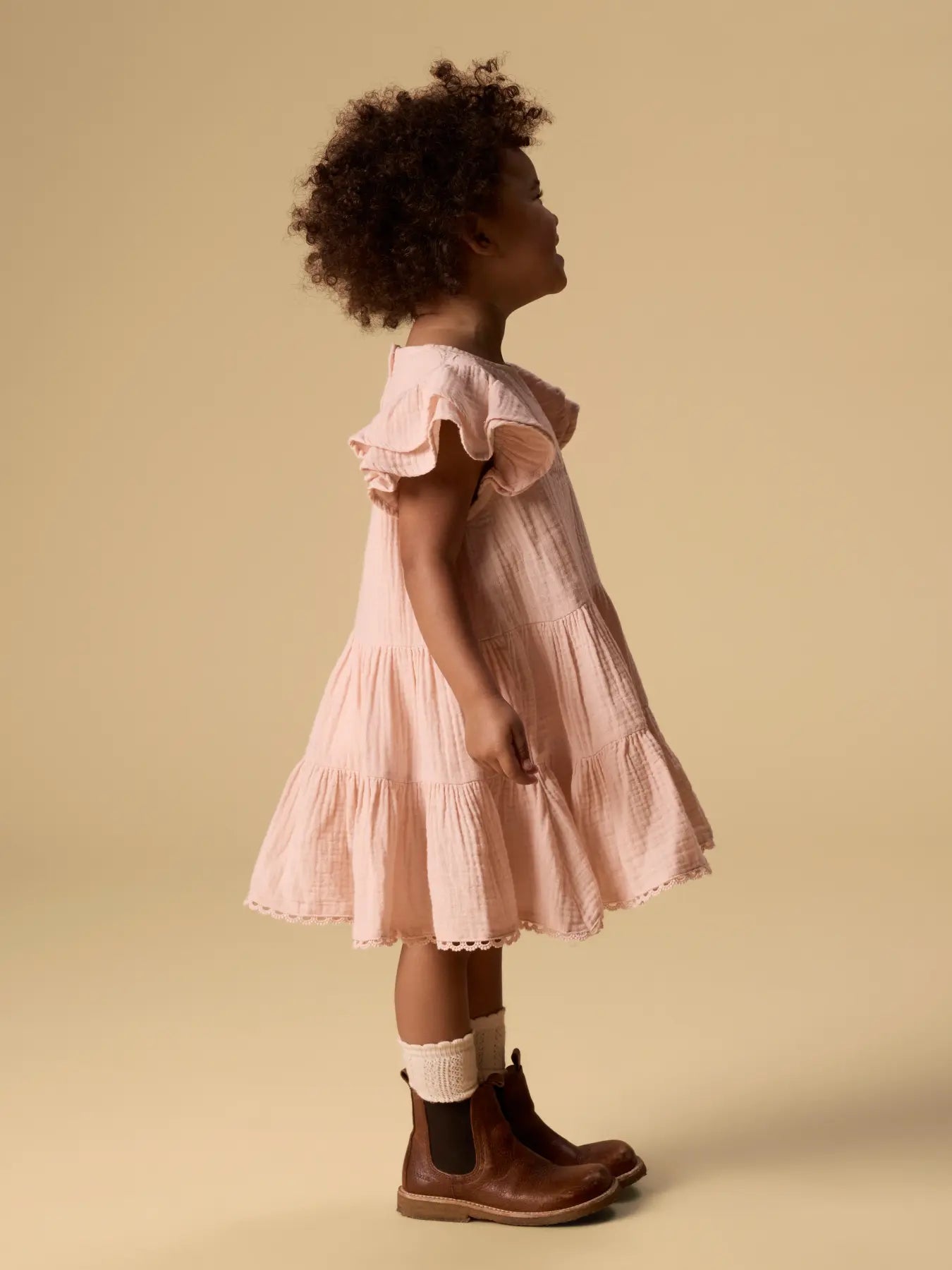 Lil' Atelier kurzarm Musselin Kleid peach whip