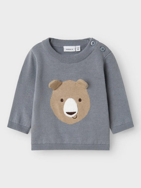Name it Strickpullover Bär blaugrau