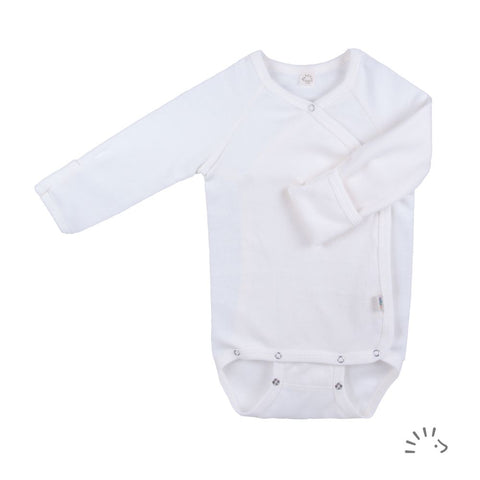 Mitwachsender Langarm Wickelbody Biobaumwolle reinweiß