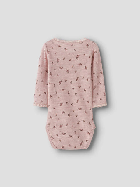 Name it Langarm Merino Body Kleine Blümchen shadow gray