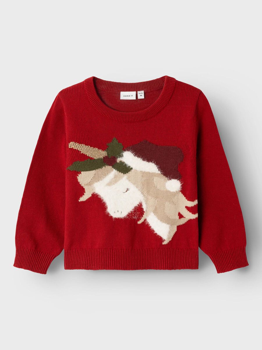 Name it Strickpullover Weihnachts-Einhorn rot