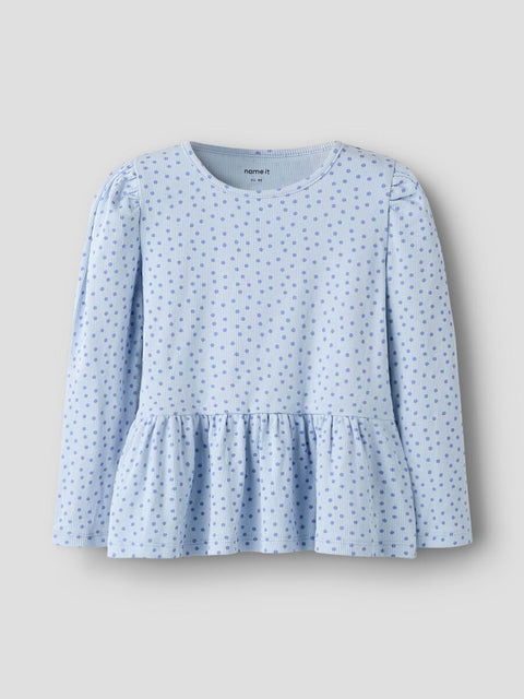 Name it Rip Langarmshirt mit Schößchen Punkte hellblau