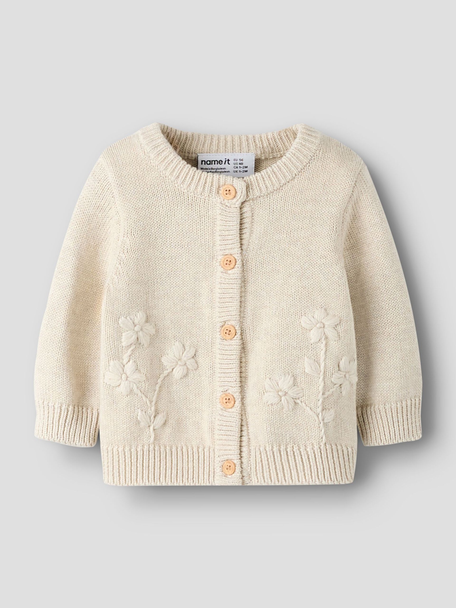 Name it Strickjacke mit Blumen Stickerei beige