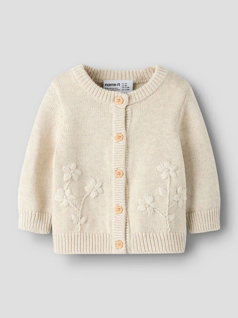 Name it Strickjacke mit Blumen Stickerei beige