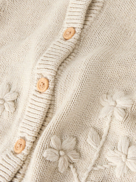 Name it Strickjacke mit Blumen Stickerei beige