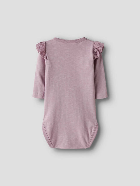 Name it Langarm Rüschen Body dawn pink