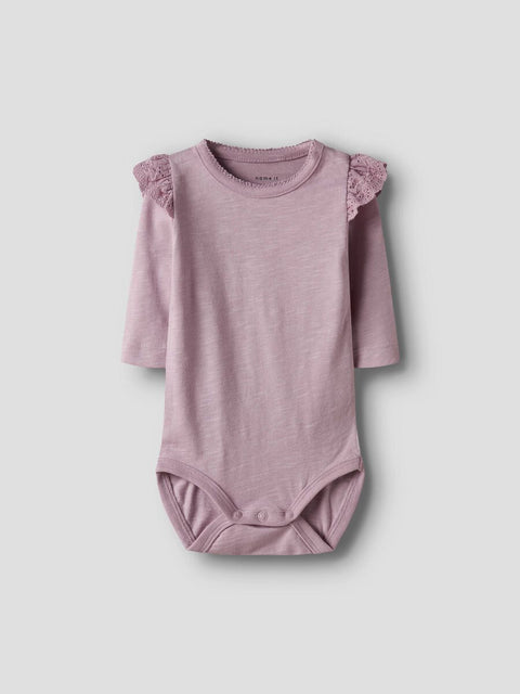 Name it Langarm Rüschen Body dawn pink