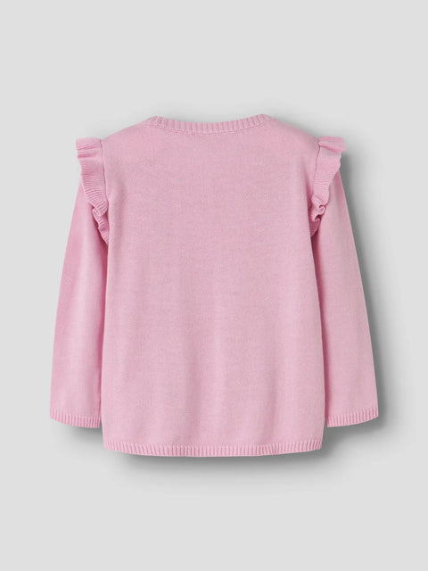 Name it Rüschen Strickjacke Blumenranke rosapink