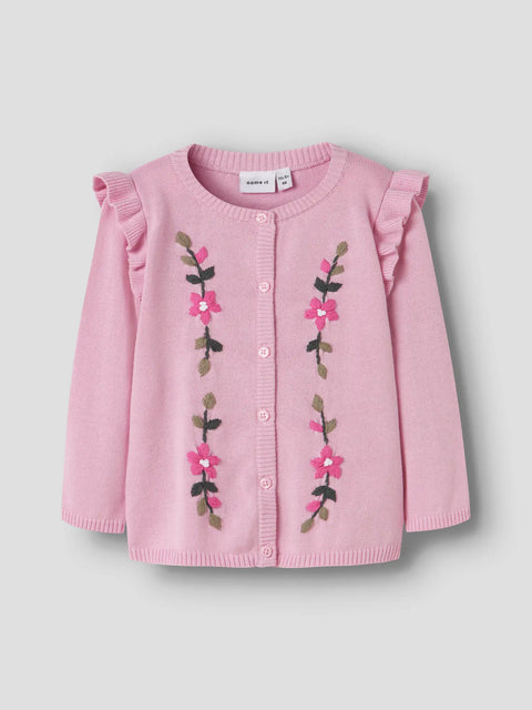 Name it Rüschen Strickjacke Blumenranke rosapink