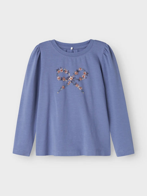 Name it Langarmshirt Blumen Schleife ice blue