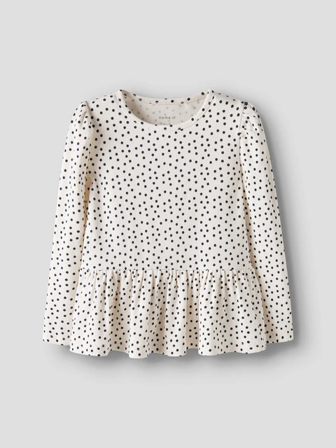 Name it Rip Langarmshirt mit Schößchen Punkte creme