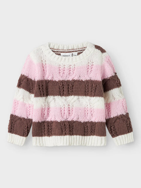 Name it Strickpullover Streifen rosa braun weiß