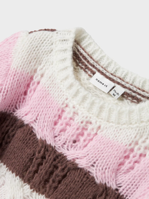 Name it Strickpullover Streifen rosa braun weiß