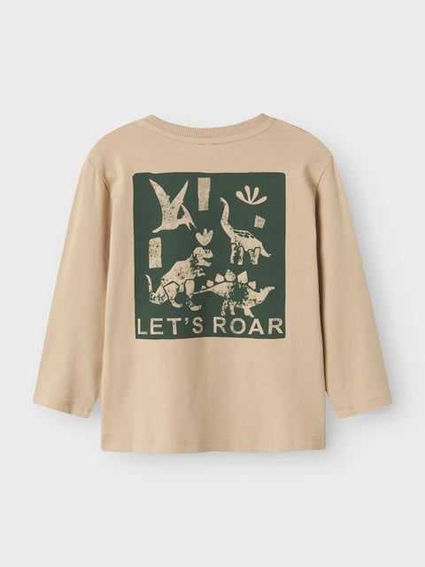 Name it Langarmshirt Dino hellbraun/grün