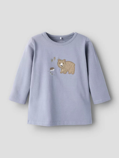 Name it Langarmshirt Bär & Igel blaugrau