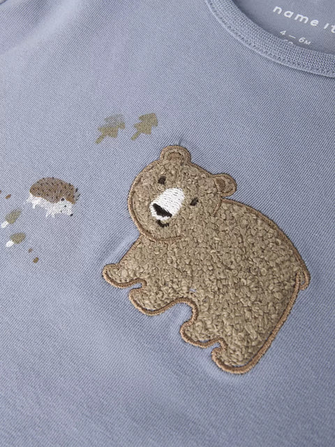 Name it Langarmshirt Bär & Igel blaugrau