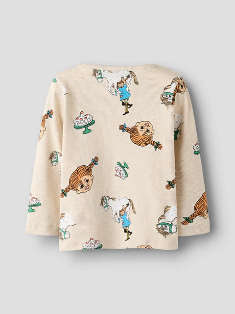 Name it Rib Langarmshirt Pippi Langstrumpf beige meliert