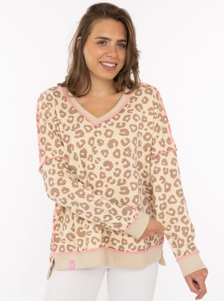 Zwillingsherz V-Neck Sweatshirt "Soft Leo" beige