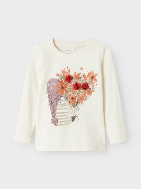 Name it Langarmshirt Blumen Mädchen cloud dancer
