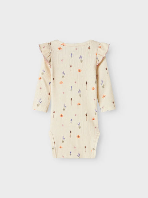 Name it Langarm Rib Body Blumenwiese beige