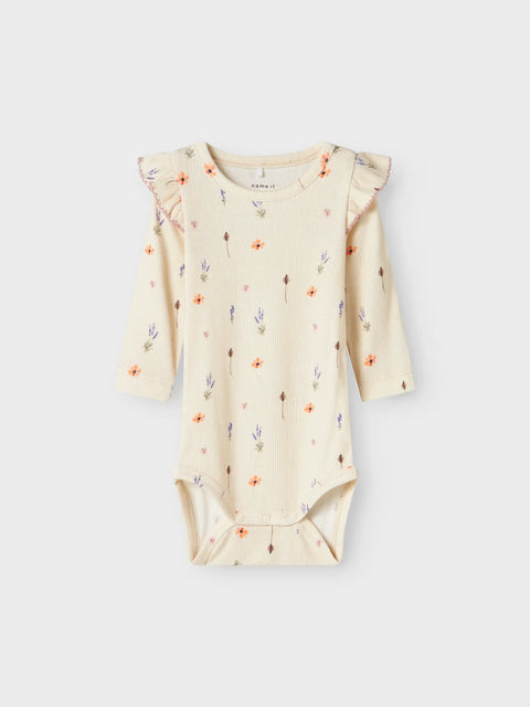 Name it Langarm Rib Body Blumenwiese beige