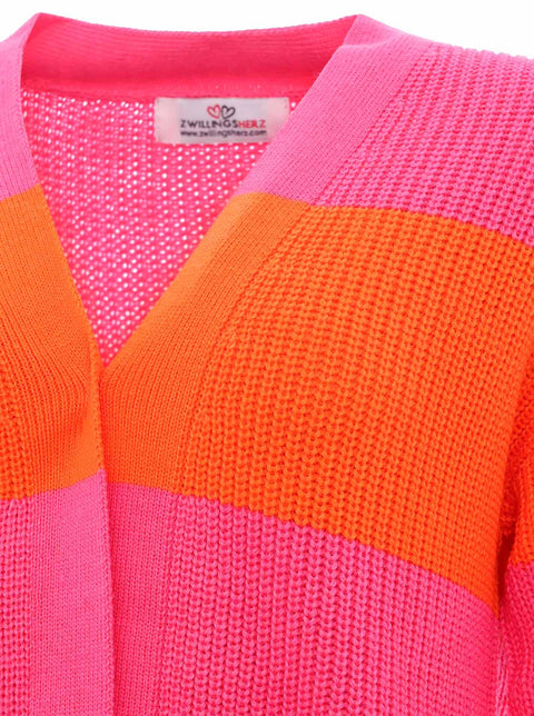 Zwillingsherz Cardigan "Katja" Blockstreifen Orange/Pink