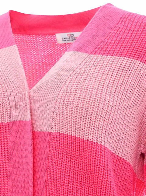 Zwillingsherz Cardigan "Katja" Blockstreifen Rosa/Pink